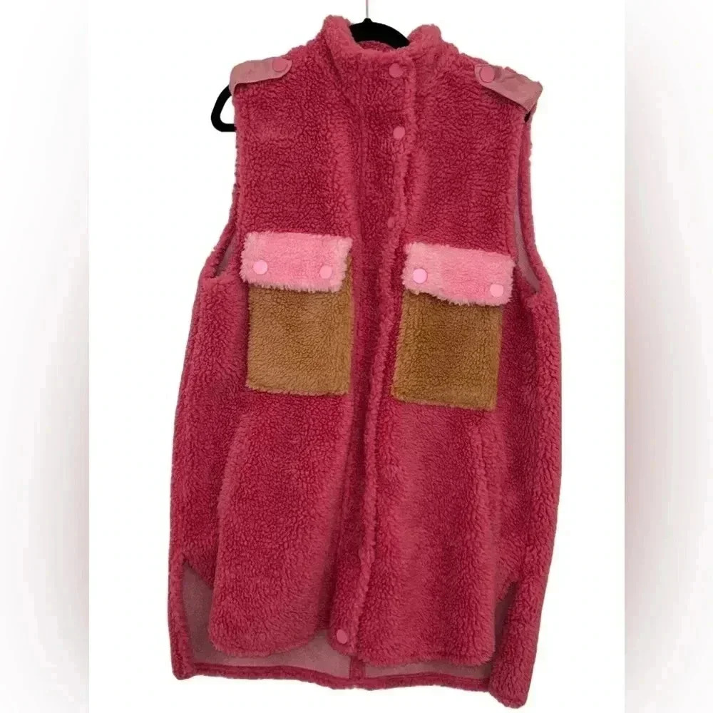 NWOT Hunkon‎ Color Block Pink Fuzzy Vest Size Small/Medium